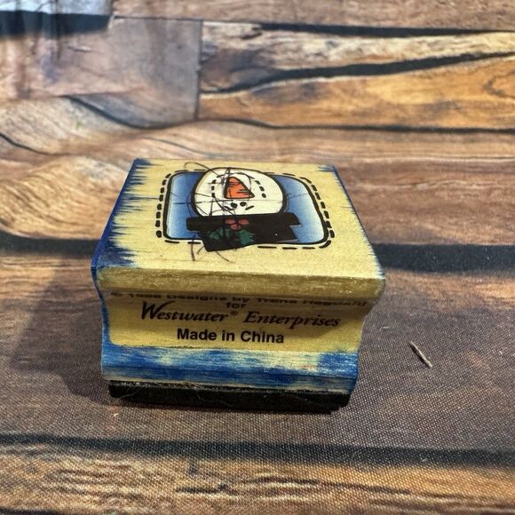 Stitched Snowman Wooden Rubber Stamp Christmas Holiday Craft Scrapbook Card - Picture 3 of 9